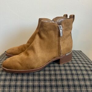 NWOT Calvin‎ Klein Women Tan Suede Side Zip Ankle Boots Block Heel Size 9M